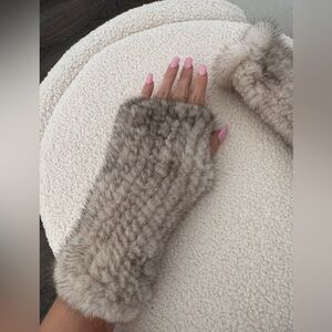 Mink white Fur Fingerless Gloves